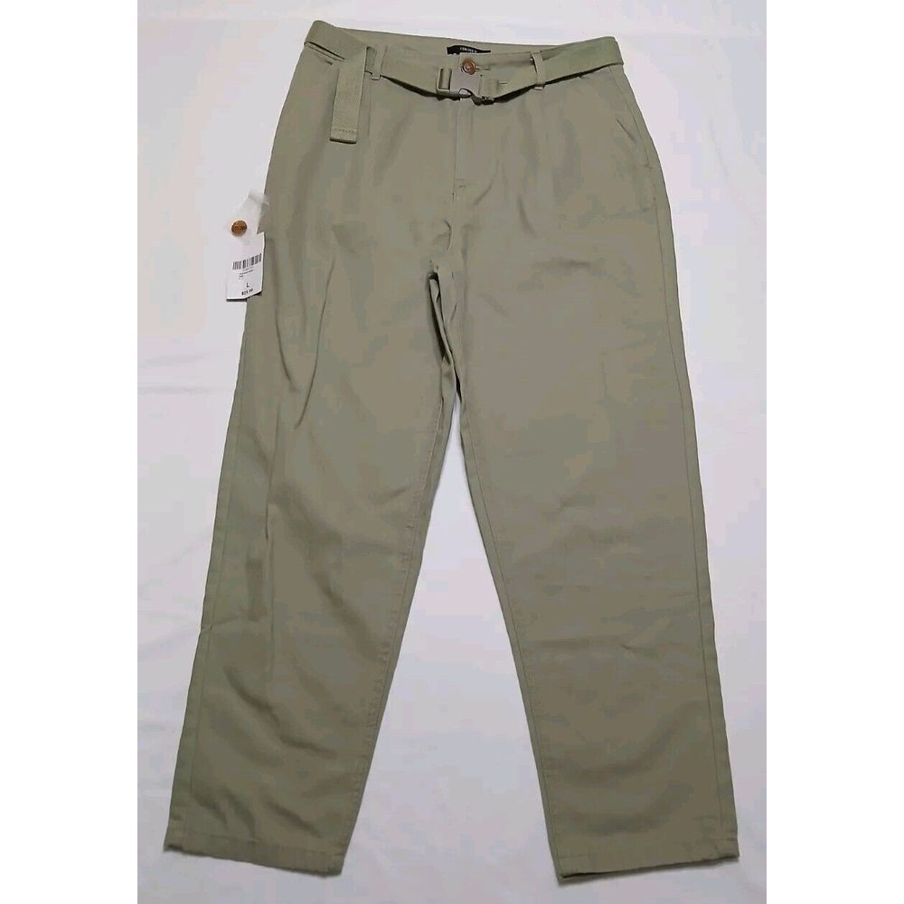 Forever 21 Womens LG High-rise  Ankle Sage Green 100% Cotton Pants W/‎ Clip Belt